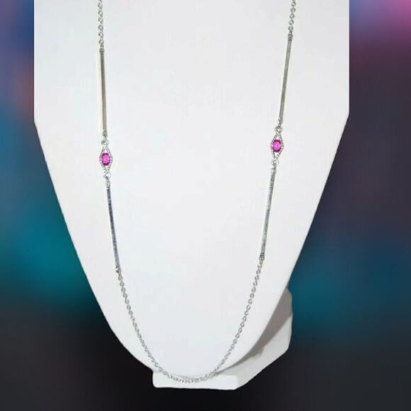 Sarah Coventry Station Pink Accents Long Silver-tone Elegant Necklace - Picture 4 of 16